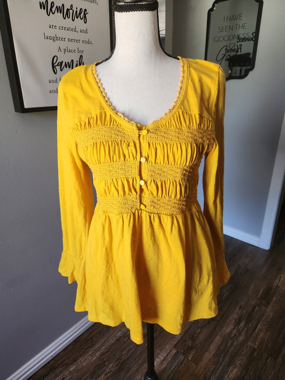 Wrangler Women's Smocked Button-Front Peplum Top